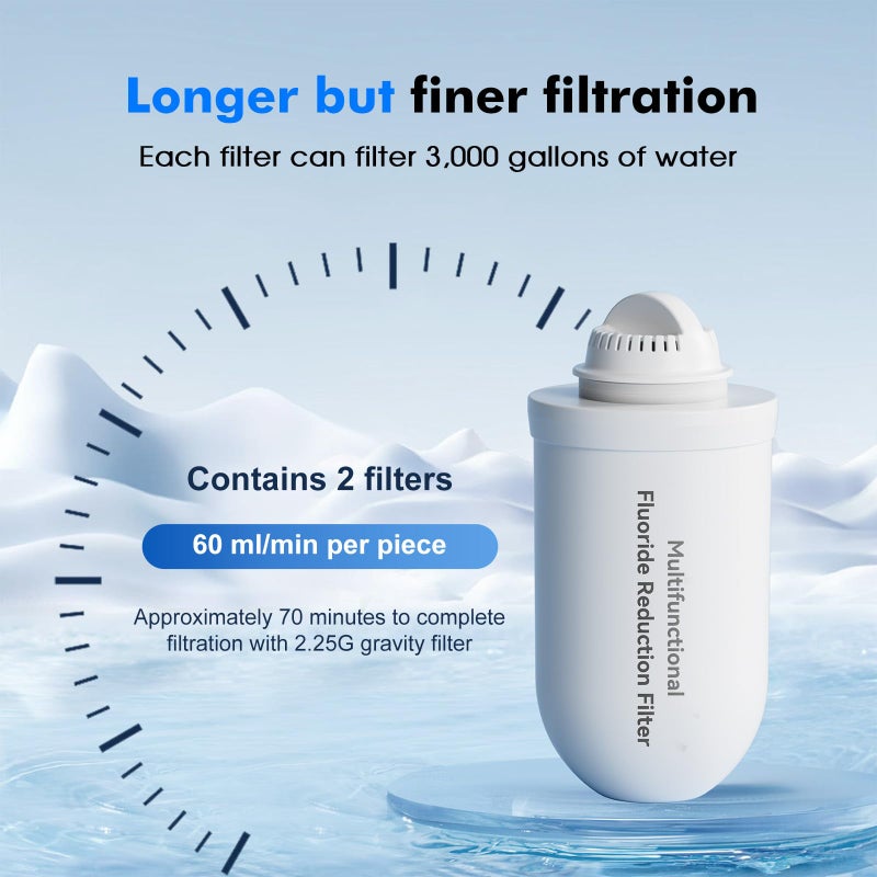 Purewell 2 Pack K8006 Multifunctional Fluoride Water Filter Elements, Replacement Filters for Purewell Upgraded PW-FH/PW-FH-CF/PW-FH-FT Gravity Water Filter System - Image 2